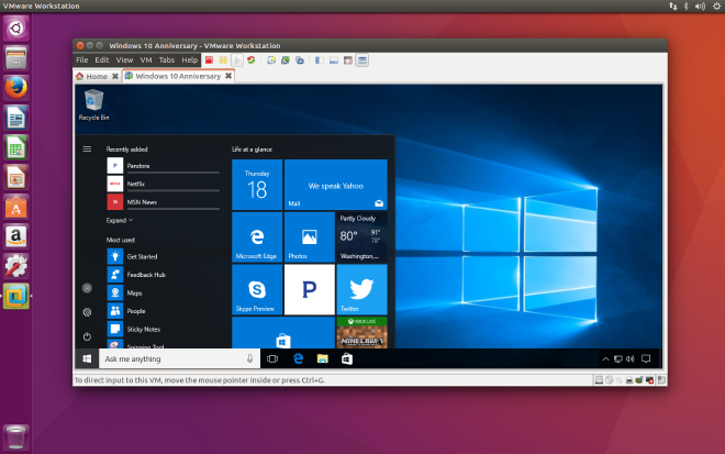 Ubuntu host running Windows 10 with VMWare Workstation