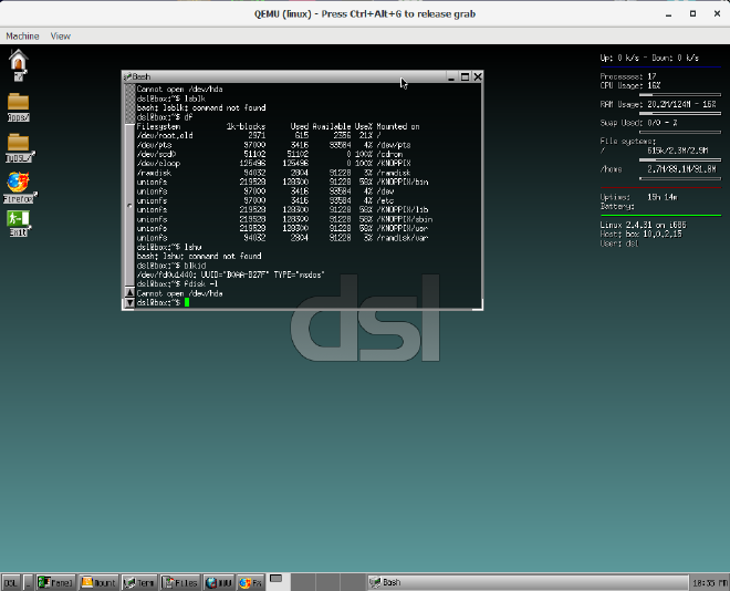 Damn Small Linux inside QEMU